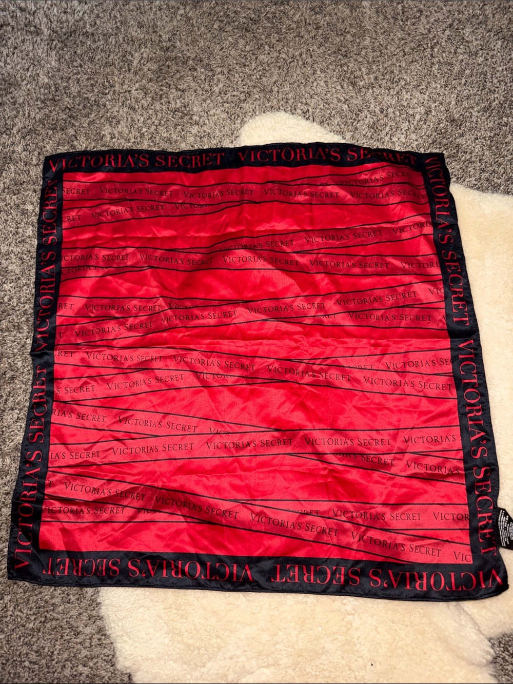 Y2K Victoria's Secret Red and Black Logo Silk Scarf